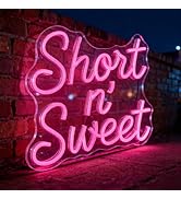 Short n' Sweet Pink Neon Sign - 13.8"x12.2" Cute Cursive LED Wall Art, Aesthetic Pop Music Room D...