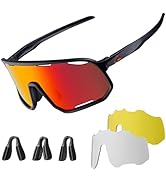 ROCKBROS Polarized Cycling Sunglasses Men Women 3 Interchangeable Lenses | UV400 Protection Polar...
