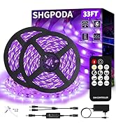 SHGPODA 33 Foot Black Light Strip & Remote, 600 LEDs, Dimmable 12V Flexible Black Lights for Glow...