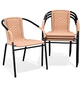 JEAREY Outdoor Patio Rattan Dining Chairs Set of 4, All Weather Stackable Dining Chairs for Lawn,...
