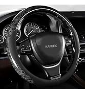 KAFEEK Wood Grain Steering Wheel Cover Microfiber Leather Universal 14 1/2-15 inch, Car Steering ...
