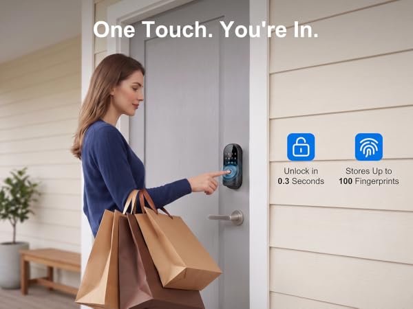 Unlocks in 0.3 seconds and stores up to 100 fingerprints for fast