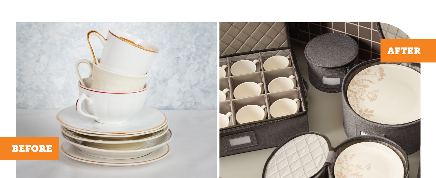 StorageLab Storage Containers 5-Piece Hard Shell Storage Cups, Mugs, and Plate Organizer