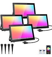 T-SUN LED Flood Light, 60W RGBCW Dimmable Outdoor Smart Lights, Color Changing LED Light with Rem...