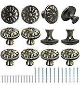 12 PCS Antique Brass Cabinet Knobs, Vintage Drawer Knobs(30mm/1.2 Inch), Round Flower Shape Dress...