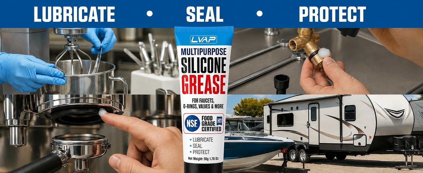 LVAP NSF Food Grade Silicone Grease for O-rings, valves and plumbing – lubricate, seal and protect