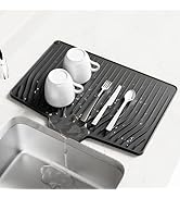 Dish Drying Mat, Silicone Dish Drying Mat for Kitchen Counter, Drainer Pad with Built-in Drain, N...
