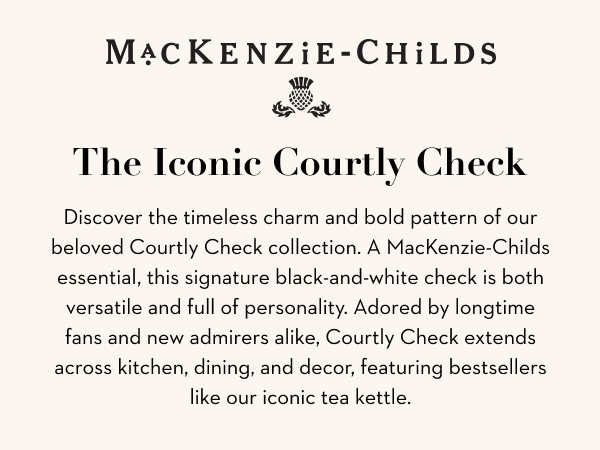 The MacKenzie-Childs logo on a beige background. Text reads: MacKenzie-Childs.