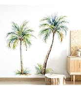 Tanlaby 41in H Large Palm Tree Wall Stickers Tropical Plants Wall Decals Watercolor Coconut Tree ...