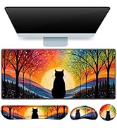 QOMOLAMA Mouse Pad with Wrist Rest Black Cat, 4-in-1 Large Mousepad+Keyboard Wrist Rest+Mouse Pad...
