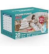 20 Pack Vacuum Storage Bags, Vacuum Seal Bags for Clothing, Comforters, Blankets, Space Saver Vac...