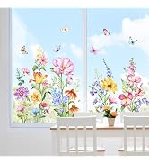 Supzone Flower Butterfly Window Clings Colorful Wildflower Window Stickers Double-Sided Anti-Coll...