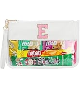 Personalized Initial Letter Clear Makeup Bag, Chenille Varsity Letter Flat Pouch with Zipper, Wat...