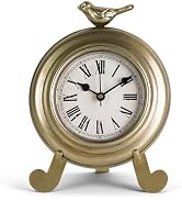 NIKKY HOME Vintage Gold Table Clock with Bird Accent, Battery Operated Silent Decorative Mantel D...