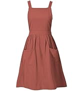 Pinknoke Cotton Linen Pinafore Apron Dress for Women with Pockets Cute Art Chef Aprons for Kitche...