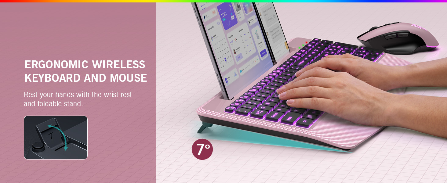 7°Tilt Angle keyboard and ergonomic mouse