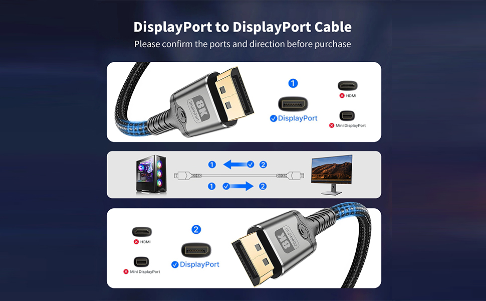 8K DisplayPort Cable 1.4