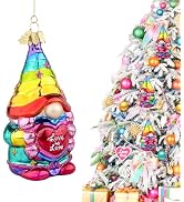 HZYC Gnome Christmas Tree Ornaments,Hand-Blown Glass Ornaments,Personalized Rainbow Gnome Collect...