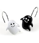 CHICTIE Halloween Shower Curtain Hooks, Black White Nightmare Decorative Shower Rings for Bathroo...