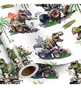 RUSPEPA Dinosaur Wrapping Paper Roll for Kids Boys, Mini Roll, Watercolor T-Rex and Monster Truck...