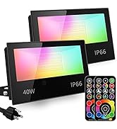 HEKEE LED Flood Light Outdoor, 40W RGB Color Changing 4000 Lumens FloodLight, DIY Strobe Mode, 12...