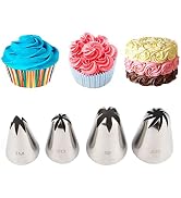 RoseFlower 4 PCS Large Flower Piping Tips Set - Grade Stainless Steel Big Piping Nozzles Kit for ...