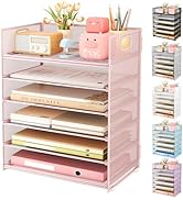 Subekyu 6 Tier Office File Paper Desk Tray Organizer with Handle, Stackable Slid Tray, Mesh Lette...