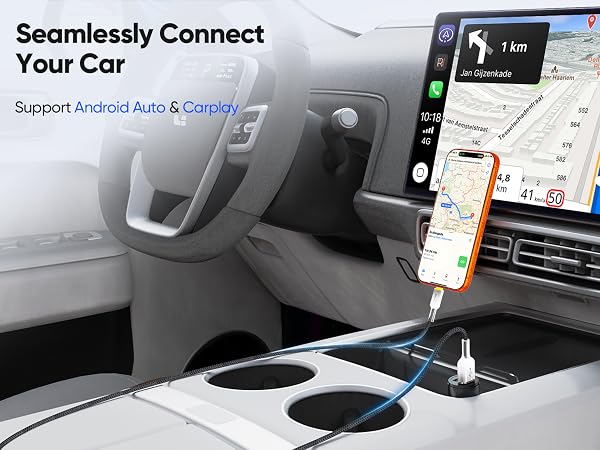 USB-C cable, stable for CarPlay & Android Auto, supports navigation, music, calls and car charging
