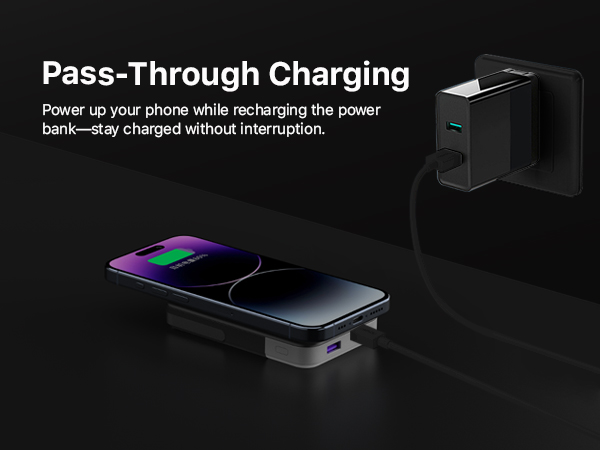 Power up your phone while recharging the power bank-stay charged without interruption.