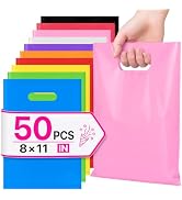LOVOBAG 50PCS Party Favor Goodie Kids Gift Bags Plastic 8x11 Multicolor | 10-Color Goody Bags Wit...