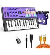 Synido Wireless USB C MIDI Controller Keyboard 25 Keys Rechargeable with 8 Velocity RGB Pads, OLE...