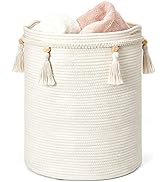 Mkono Macrame Decorative Cotton Rope Basket Boho Cute Woven Tassel Tall Basket Closet Storage Bin...
