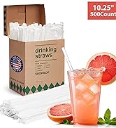500 PCS Individually Wrapped Clear Plastic Straws, 10.25'' Long