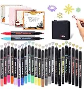 Double Line Glitter Shimmer Metallic Markers, ZSCM 24 Colors Double Tipped Self-Outline Paint Pen...