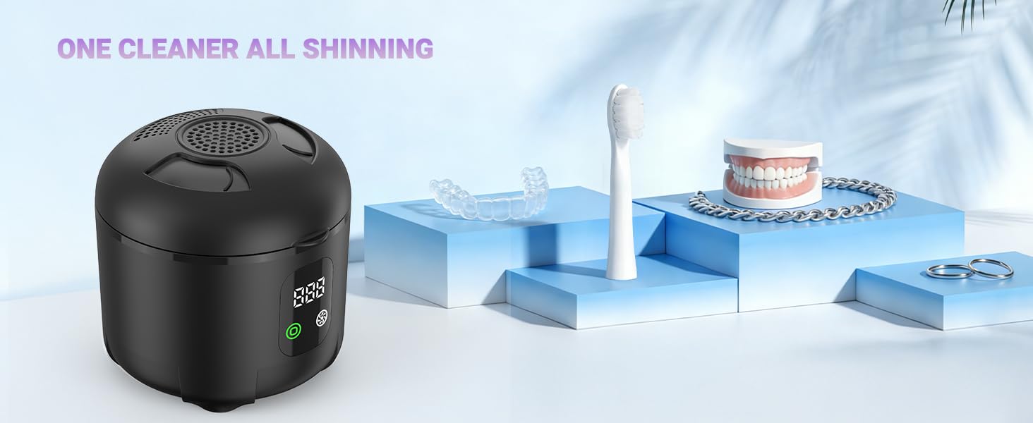 Denture Cleaner Machine with 4 Modes for Mouth Guards, Jewelry, Rings, etc (black)