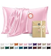 Bedsure Satin Pillowcases Queen Set of 2, Similar to Silk Pillow Cases Pink | Reduces Hair Frizz ...