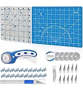 39 Pcs Rotary Cutter Set Blue - Quilting Kit incl. 45mm Fabric Cutter with 5 Extra Blades, A4 Cut...