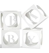 Baby Boxes with Letters for Baby Shower, White Clear Small Balloon Boxes with 4 Letter for Boy or...