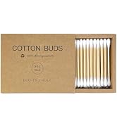 Bamboo Cotton Swabs - Biodegradable Double-Tipped Organic Cotton Buds with Wooden Sticks for Make...