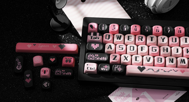 PBT Keycaps Dye-Sublimation Black and Pink MOA Profile Custom Cute Keycaps