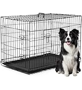 FDW XL Dog Crate Dog Kennel Cage with Double Door,42 inch Folding Metal Wire Dog Cage with Remova...