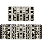 Kuyuayee Black Boho Kitchen Mats Set of 2 Non Slip Black and White Farmhouse Kitchen Rugs Bohemia...