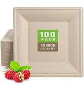 Gezond 100 Pack Compostable Square Plates 10 Inch Disposable Paper Plates Sugarcane Square Dinner...
