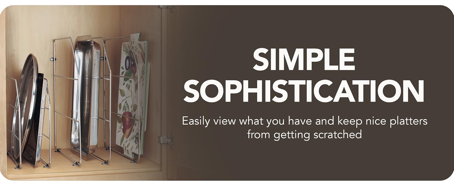 Closer image of Tray Dividers inside cabinet. Text reads: Simple Sophistication. ?