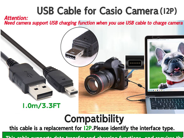 Cable for Casio Exilim CameraChargerEX-TR100 TR150 TR200 ZR20 ZR200 ZR300 ZR400 ZR1000 ZR1200 ZR1500