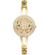 JewelryWe Women's Quartz Bracelet Watch: Ladies Gold Analog Full Diamond Floral Decor Case 30M Wa...