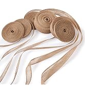 Pandahall 6 Rolls Natural Burlap Fabric Ribbon 10m/roll Jute Linen Ribbon Rolls 3/8, 1-1/4, 7/8 i...