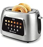 Tesslux Toaster 2 Slice, Extra Wide Slot, 800W, Touch Screen Panel, Silver | LED Countdown, 6 Bre...