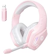 Bocodow Pink Gaming Headphones with Mic, Newest 2.4G Wireless Gaming Headset with Microphone Nois...