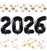 TONIFUL 2026 Graduation Balloons 42Inch Black 2026 Number Balloons Aluminum Foil Mylar Balloons f...